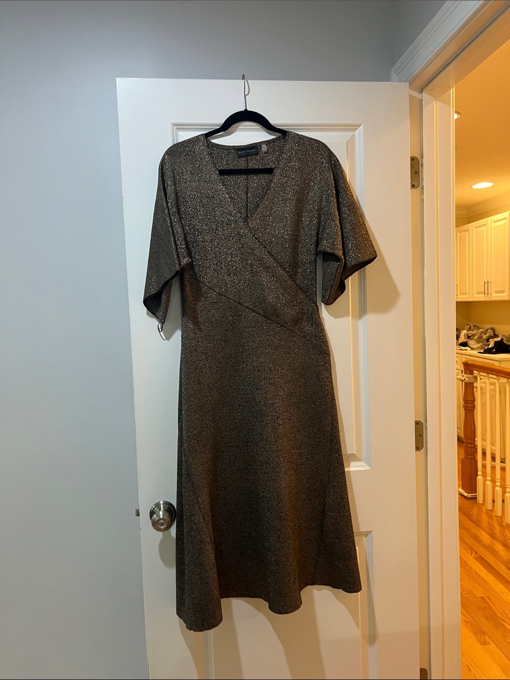 Elie Tahari Bronze Metallic Wrap-Style Midi Dress